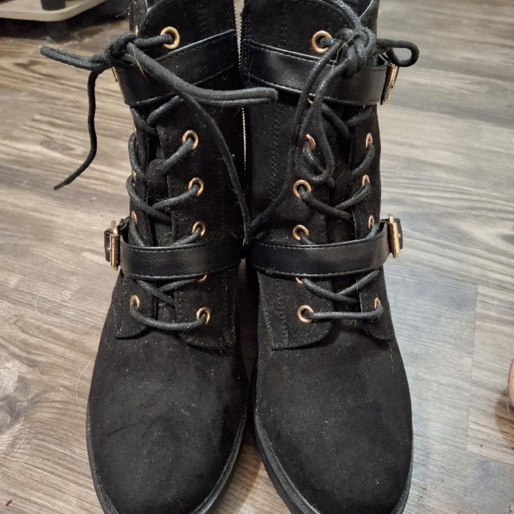 Black Ankle Boots Suede Lace-Up 9